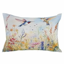 Spring Hummingbird Floral Throw Pillow Cover 12 x 20 Inch Decorative Pillow Cover Farmhouse Flower Botanical Lumbar Pillowcase Seasonal Rectangle Cushion Case for Couch Sofa Bed Living Room