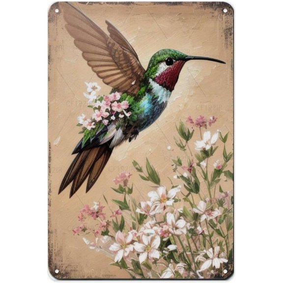 Spring Hummingbird Retro Aluminum Wall Sign, Vintage Garden Bird Art for Kitchen, Sunroom, Porch - Cheerful Gift for Bird Watchers and Gardeners, 8x12 Inch