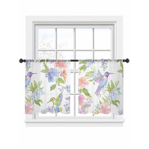 Spring Hummingbird Sheer Curtains for Living Room Bedroom, Colorful Birds Light Filtering Sheer Curtain Rod Pocket Voile Window Treaments Drapes, 52 x 45 Inches