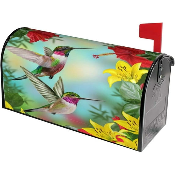 Spring Hummingbirds Mailbox Covers, Magnetic Post Box Cover Wraps Standard Size 21x18 in for Garden Yard Decor