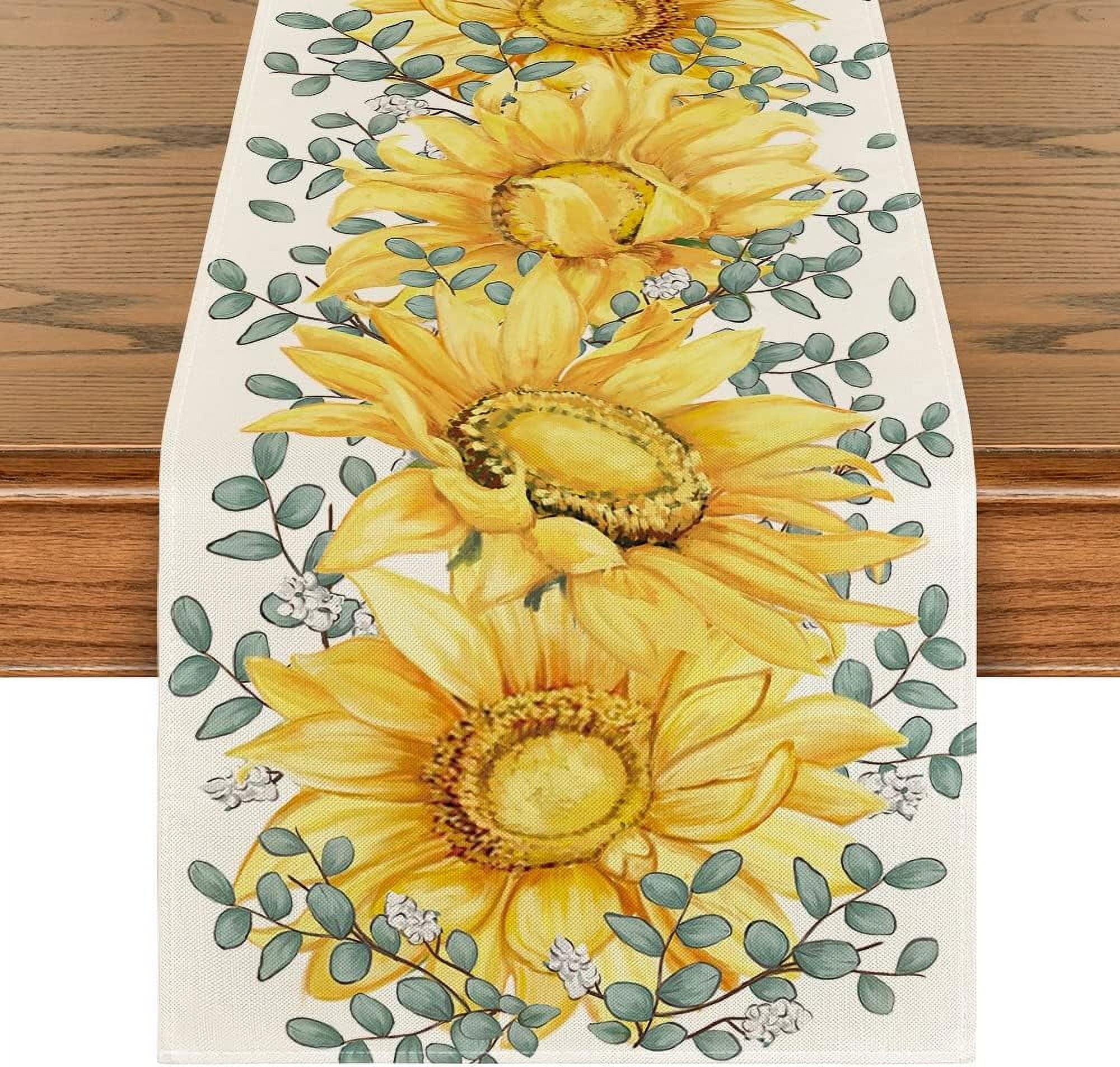 Spring Hydrangea Eucalyptus Linen Table Runners Kitchen Table r ...