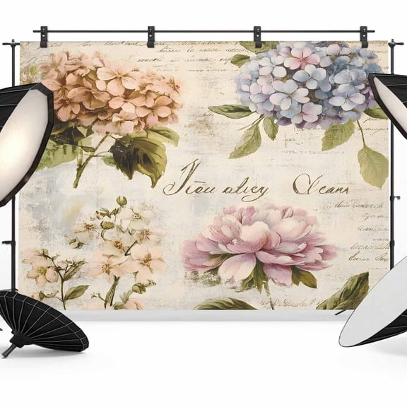 Spring Hydrangea Floral Backdrop for Photography,Fabric Photo Background Backdrop,Vintage Botanical Flowers Photo Booth Background for Portrait Photoshoot Video Wedding Studio Decoration Banner 7x5ft