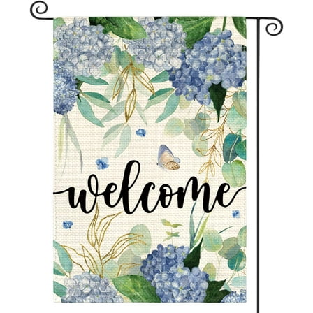 Spring Hydrangea Flowers Garden Flag 12 x 18 Inch Double Sided, Seasonal Welcome Yard Outdoor Flag