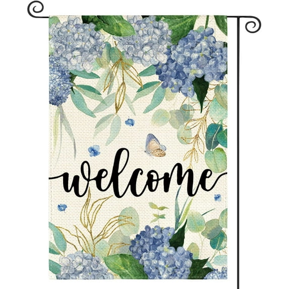 Spring Hydrangea Flowers Garden Flag 12 x 18 Inch Double Sided, Seasonal Welcome Yard Outdoor Flag