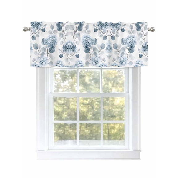Spring Hydrangeas Flowers Valances for Windows, Rod Pocket Kitchen Valance Curtains - Soft & Washable Small Window Treatment for Living Room,&nbsp;Bathroom, Blue Florals , 42x12 Inch, 1 Panel