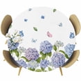 thumbnail image 1 of Spring Hydrangeas Round Tablecloth, Fitted Table Cover with Elastic for 36"-44" Round Tables, Purple Floral Butterfly Leaves Table Cloth Outdoor Indoor Dinning Party Waterproof Tablecloths, 1 of 7