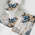 thumbnail image 1 of Spring Idyllic Bathroom Rugs Set White Daisy Blue Butterfly Wood Grain Non Slip Absorbent Soft Bath Mats 3 Piece Set with Bathroom Rug, U-Shaped Floor Mat, Toilet Seat Cover Large Size, 1 of 9