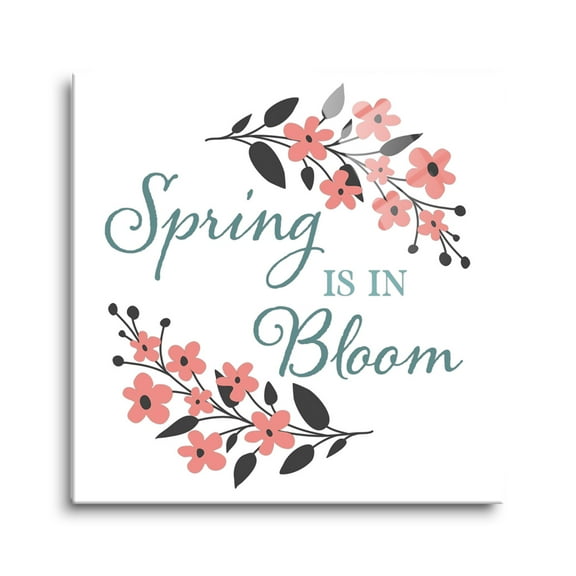 Spring In Bloom Coral Floral Branch 8 x 8 Glass Wall Hanging Sign
