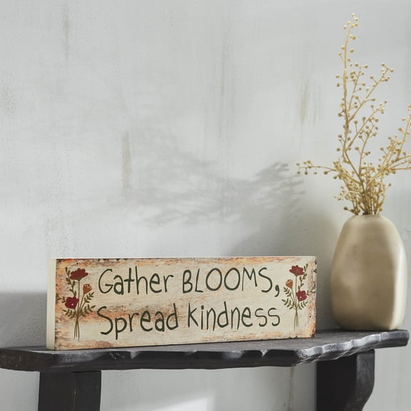 VHC Brands Spring in Bloom Gather Blooms, Spread Kindness MDF Wall Sign 4x15, Spring Decor, Home Decorations for Wall or Door, Spring and Easter Hanging Decoration