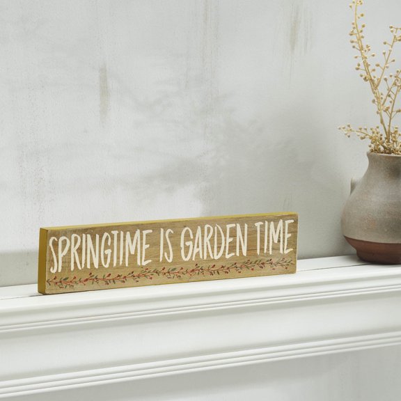 VHC Brands Spring in Bloom Springtime is Garden Time Khaki MDF Sign 3x14, Spring Decor, Home Decorations for Wall or Door, Spring and Easter Hanging Decoration