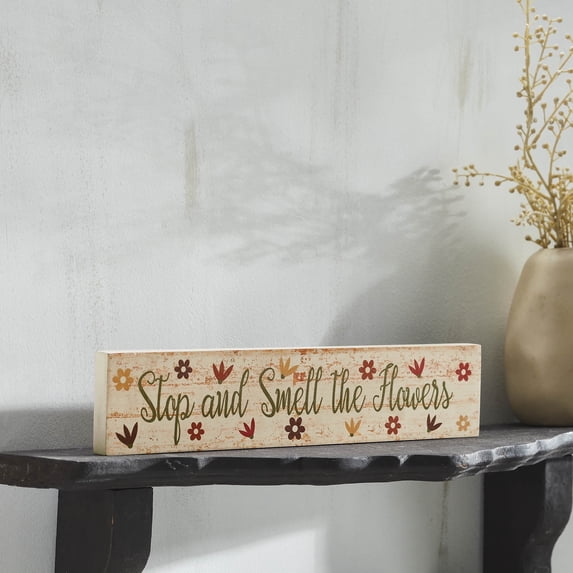 VHC Brands Spring in Bloom Stop and Smell The Flowers MDF Wall Sign 3x14, Spring Decor, Home Decorations for Wall or Door, Spring and Easter Hanging Decoration