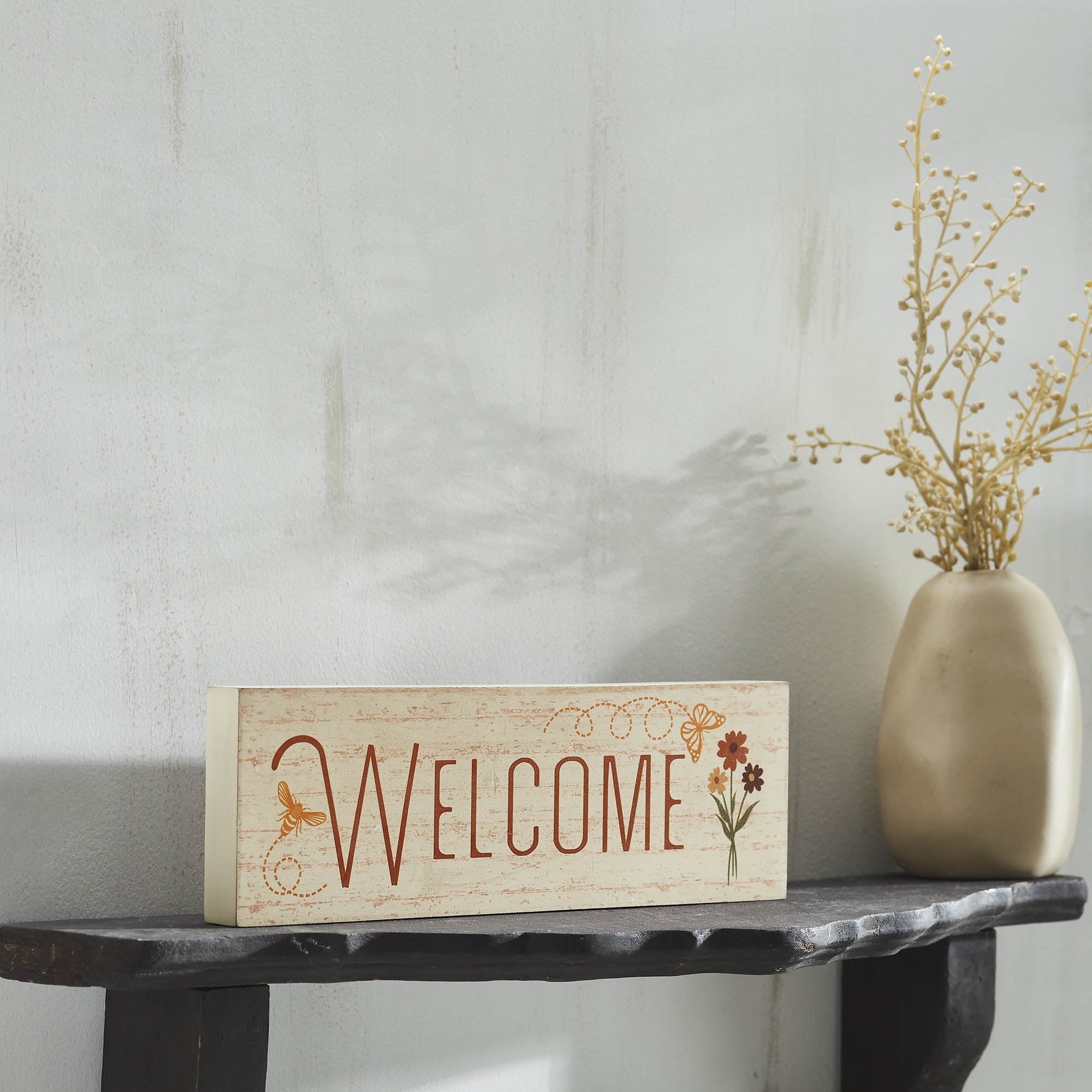 VHC Brands Spring in Bloom Welcome w/Butterfly & Bee MDF Wall Sign 4x12 ...