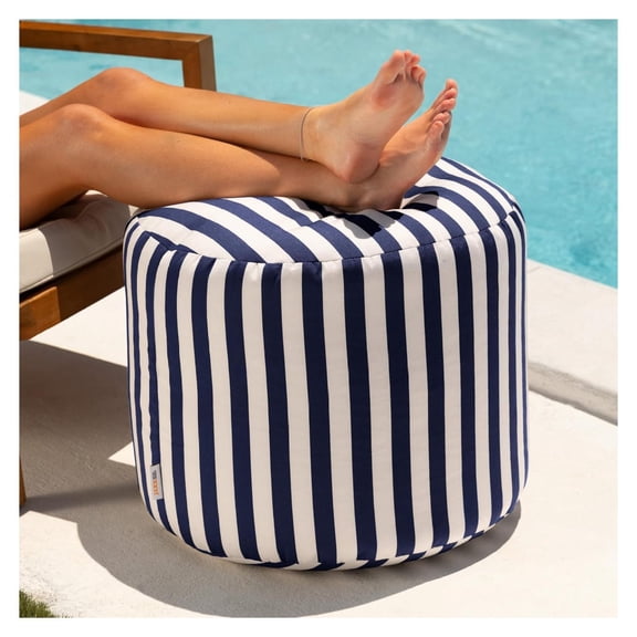 Spring Indoor/Outdoor Bean Bag Ottoman, Navy Stripes
