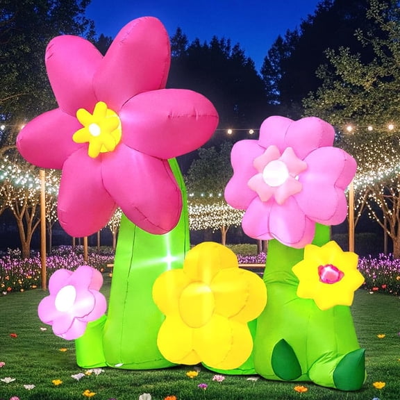 Spring Inflatable Flower Outdoor Decoration Multi-Colored Blow up Flowers Decorations, Built-in LED Lights for Spring Summer Easter Outdoor Garden Lawn Yard Party