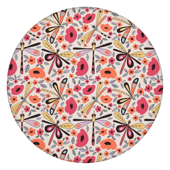 Spring-Inspired Floral Round Tablecloth with Elastic Edge, Polyester Fabric for Kitchen or Patio Table, Fits 44-52 Inch Tabletop Surface