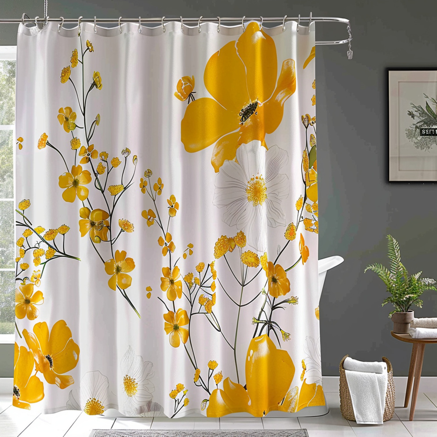 SpringInspired Yellow Floral Shower Curtain Brighten Your Bathroom