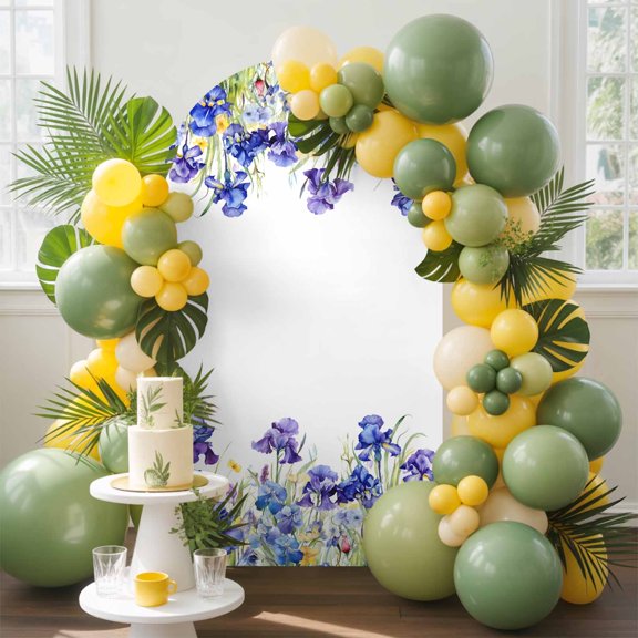 Spring Iris Arch Backdrop Cover, 4FT, Flower Butterfly Plant Leaf Spandex Arch Covers Double-Sided Backdrop for Wedding Birthday Party Photo Background Decoration