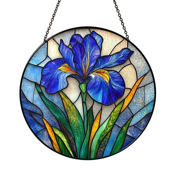 Spring Iris Stained Glass Pattern Design File, Floral Window Suncatcher Art Template, Decorative Stained Glass Style Flower Pattern for DIY Glass Art Projects