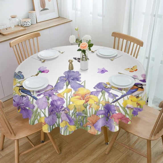 Spring Iris Watercolor Butterfly Table Cloth Waterproof Wedding Holiday Tablecloth Coffee Table Decor Table Cover