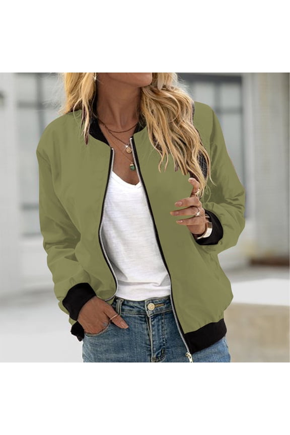 Spring Jackets For Women Casual Fashion Solid Color Pockets Zip Up Top Jacket For Everyday Lightweight Layering Light Jackets For Women