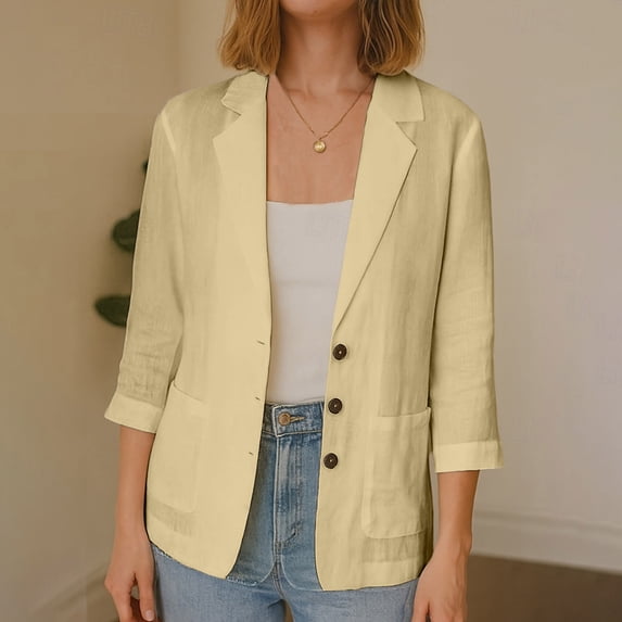Spring Jackets For Women Solid Color Casual Button Three Quarter Sleeve Top For Everyday Airy Layered Wear Light Jackets For Women
