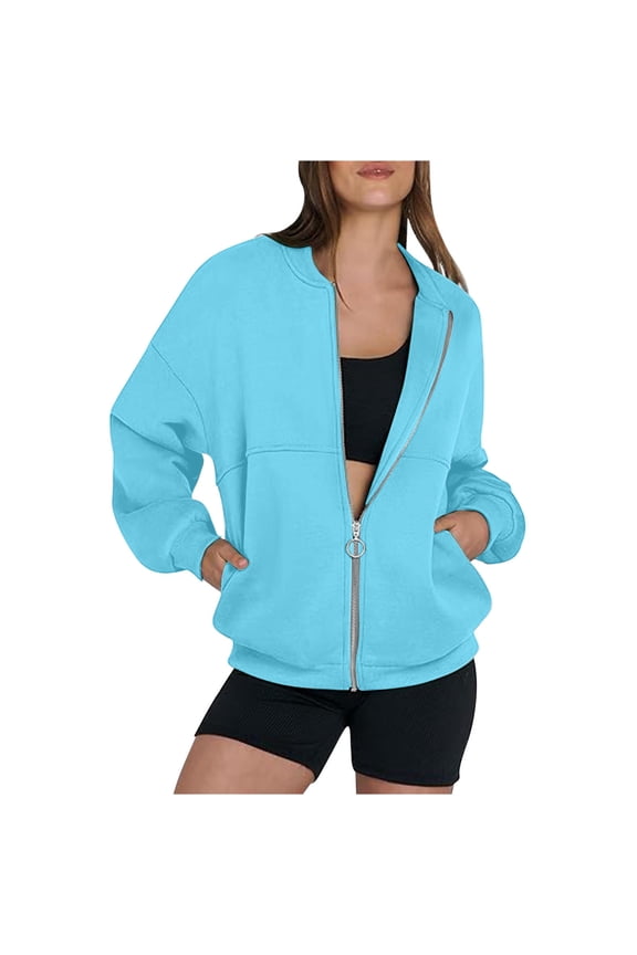 Spring Jackets For Women Zip Up Jacket Long Sleeve Collarless Double Pocket Casual Jacket For Everyday Lightweight Layering Light Jackets For Women