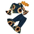 thumbnail image 1 of Spring Kids Baby Girls Clothing O-Neck Sunflower Print Flare Sleeve Tops+Ruffle Pants Leggings 3Pcs Children Clothes, 1 of 8