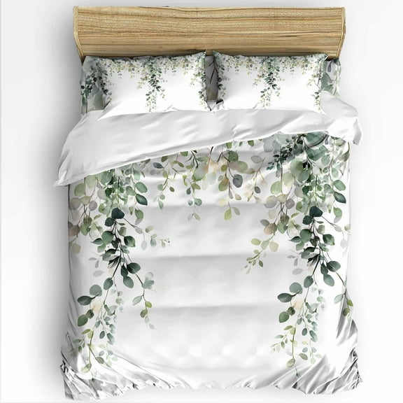 Spring King Size Comforter Set, Eucalyptus Leaf Watercolor Sage Green Soft Bedding for All Seasons, 4 Pcs Bed Set with 1Comforter (90"x106") ,1 Sheet(94"x116"), 2 Pillowcases (19"x35")