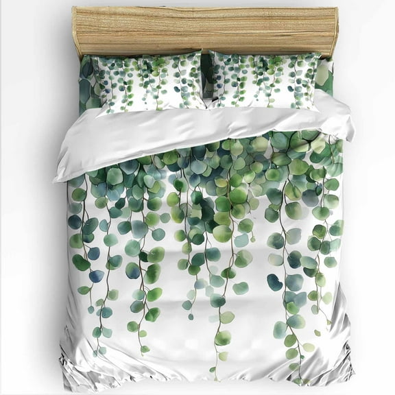 Spring King Size Comforter Set, Leaves Sage Green Nature Soft Bedding for All Seasons, 4 Pcs Bed Set with 1Comforter (90"x106") ,1 Sheet(94"x116"), 2 Pillowcases (19"x35")