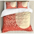 thumbnail image 1 of Spring King Size Duvet Cover Set, Cherry Blossom Sakura Tree Branches on Moon Japanese Style Soft Illustration, Decorative 3 Piece Bedding Set with 2 Pillow Shams, Peach Dark Coral, by Ambesonne, 1 of 3