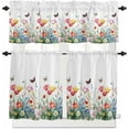 thumbnail image 1 of Spring Kitchen Curtains and Valances Set, Colorful Tulip Butterfly Rod Pocket Window Valance 18 Inch Farmhouse Wildflower Window Curtain Panels for Living Room Bedroom Laundry, 27.5x24in, 3 Pieces, 1 of 6