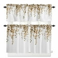thumbnail image 1 of Spring Kitchen Curtains and Valances Set, Watercolor Brown Eucalyptus Leaves Botanical Plant Rod Pocket Window Valance Window Curtain Panels for Living Room Bedroom Laundry, 27.5x24in, 3 Pieces, 1 of 7