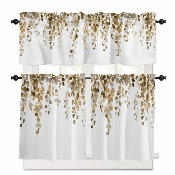 Spring Kitchen Curtains Valances and Tiers Set of 3, 24 Inch Length Tier Curtains and Valance Rod Pocket Valance Curtains Set for Kitchen Bathroom Small Windows