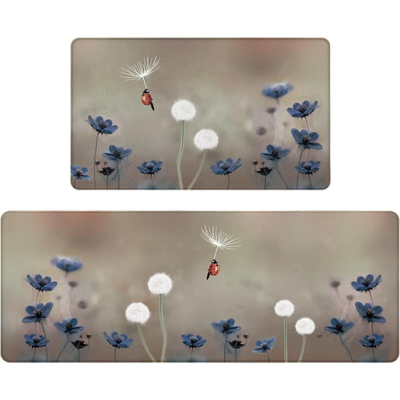 Spring Kitchen Rug Cushioned Anti Fatigue Floor Mat, 2 Pieces Non-Skid Ergonomic Comfort Foam Rugs, Waterproof Standing Mats for Bathroom, Bedroom, Living Room, Laundry 47''''x17''''+29''''x17''''