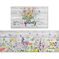 Spring Kitchen Rug Set of 2,Non-Slip Washable Kitchen Mats,Wood Grain Floral Kitchen Mats,Spring and Summer Holiday Decorations for Home Kitchen,17x30 17x47 Inch