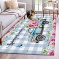 thumbnail image 1 of Spring Kitchen Runner Rug 2.7x5 Washable Runners for Hallway Non Slip Truck Botanical Rose Leaves Blue White Plaid Large Area Rug Indoor Floor Carpet for Bathroom Laundry Entryway Bedroom Living Room, 1 of 8