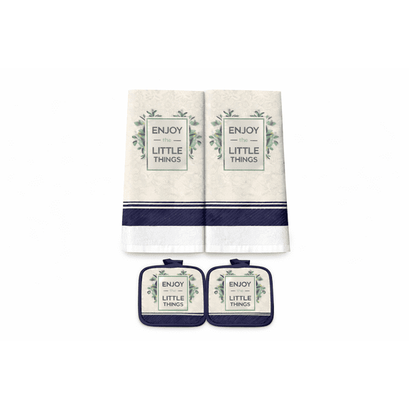 Spring Kitchen Set Cotton (2) Towels (2) Potholders Farmhouse Decor Gift Enjoy Little Things