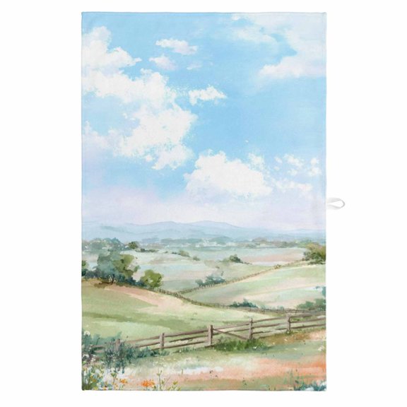 Spring Kitchen Towels, Absorbent Microfiber Kitchen Dish Hand Tea Bath Towel, Grassland Blue Sky Trees Mountain Nature Scenery Quick Dry Cleaning Cloth Dishclothes Decorative Sets, (1-PC, 18x28)