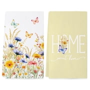 Spring Kitchen Towels, Colorful Floral Wild Flowers Butterfly Spring Dish Towels 18x26 Inch Sweet Home Watercolor Seasonal Summer Home Party Decor Drying Dishcloth Kitchen Hand Towels Set of 2