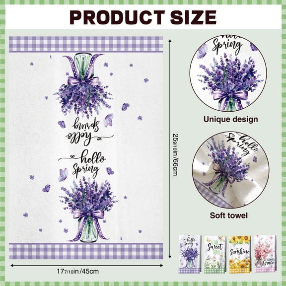 Spring Kitchen Towels, Floral Hand Towels for Bathroom Set of 4, 18x26 in Spring Dish Towels for Kitchen Seasonal Decoration