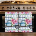thumbnail image 1 of Spring Kitchen Towels Set of 4, Truck Botanical Rose Leaves Blue White Plaid Absorbent Dish Towels for Kitchen, Microfiber Hand Towel, Quick Drying Tea Towel for Cleaning Decorative Dishcloths, 1 of 7