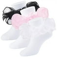 thumbnail image 1 of Spring Lace Cute Floral Socks for Kids & Sweet School Big Girls Ruffled Comfy Ruffle 3 Pairs M, 1 of 5
