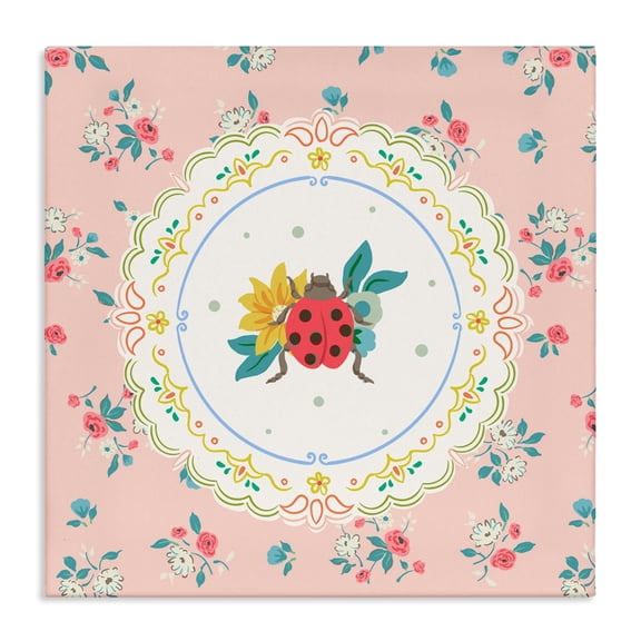 Spring Lady Bug Lace Pattern Canvas Wall Art, design by Angela Steahling