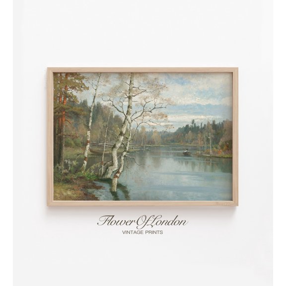 Spring Lake Landscape Print, Coastal River Lake House Neutral Idyllic Countryside Pond Summer Meadow Farmhouse , Giclee #165 Unframed Paper Print