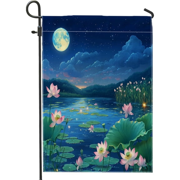 Spring Lake Lotus Garden Flag 12 x 18 In Double Sided Floral Burlap Outdoor Decorative