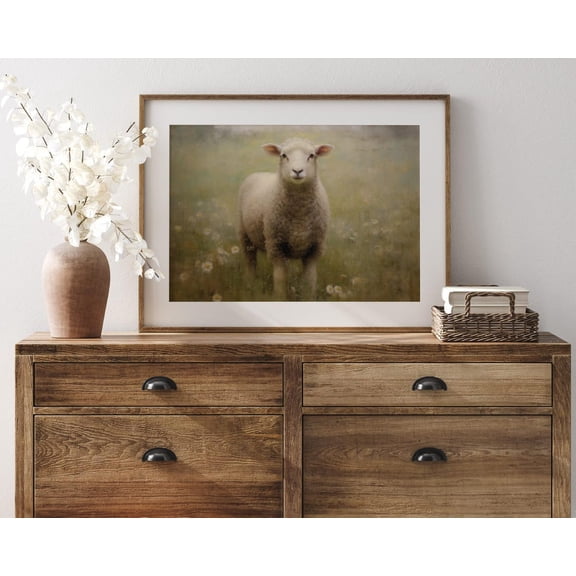 Spring Lamb Meadow Printable Sheep Flower Field Rustic Farmhouse Wall Decor Country Wall Art Cute Sheep Print Poster Decor, Unframed Poster Size 12x18 F03.1.22l56