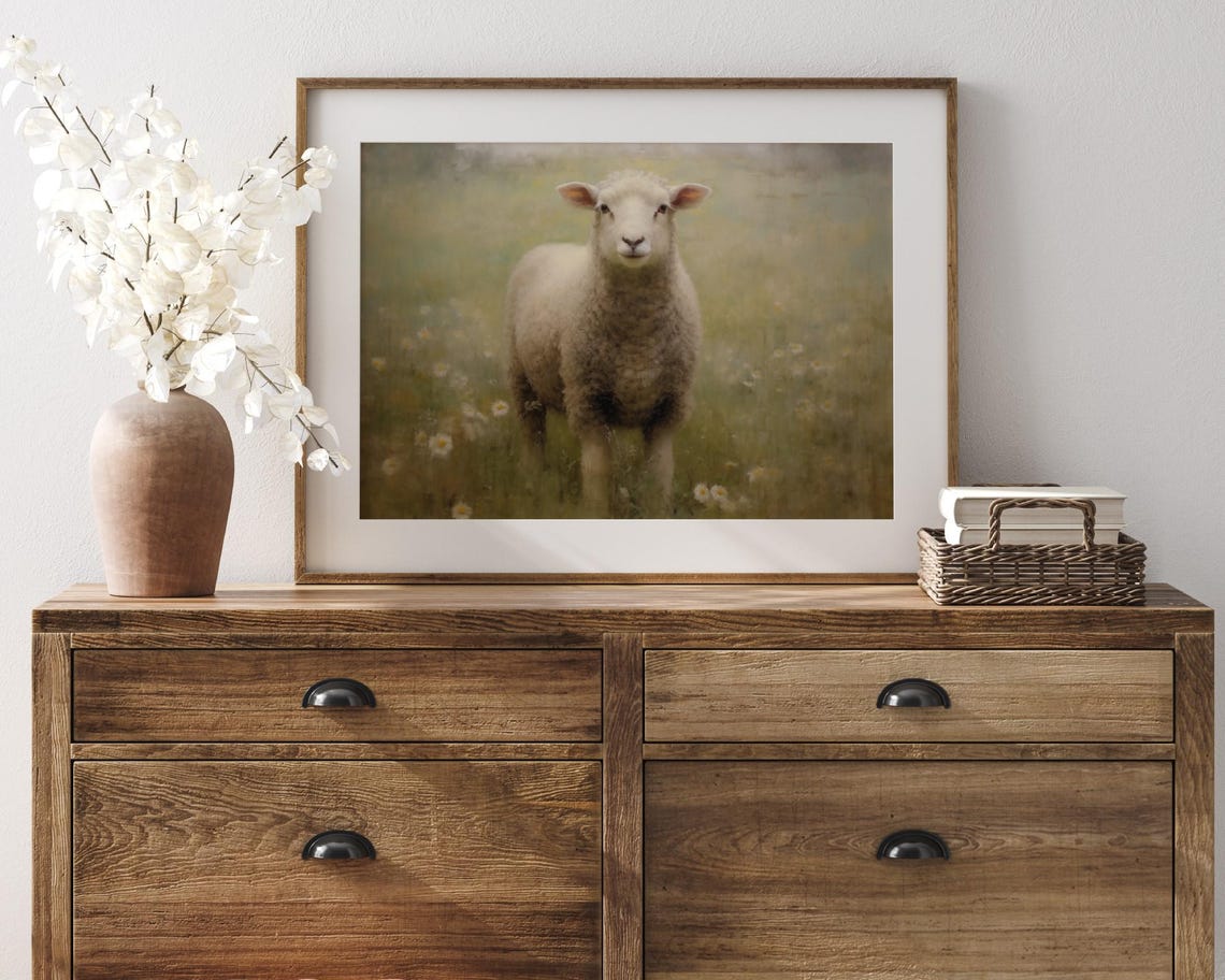 Spring Lamb Meadow Printable Sheep Flower Field Rustic Farmhouse Wall ...