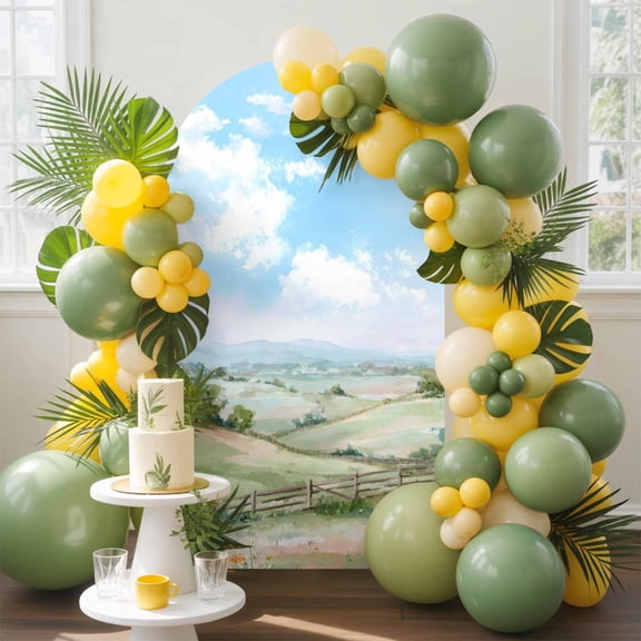 Spring Landscape Arch Backdrop Cover, 5FT, Natural Green Grassland Blue Sky Country Spandex Arch Covers Double-Sided Backdrop for Wedding Birthday Party Photo Background Decoration
