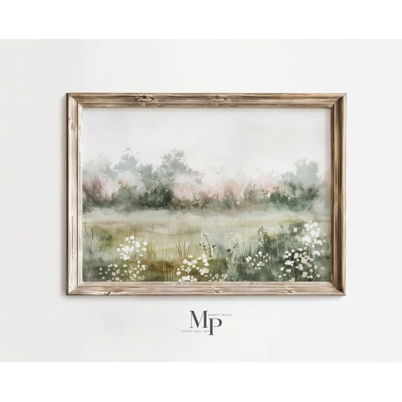 Spring Landscape Painting, Country Classic Decor, Nature Print, Scenery Poster, Summer Cottage Flowers Wall Art, UNFRAMED