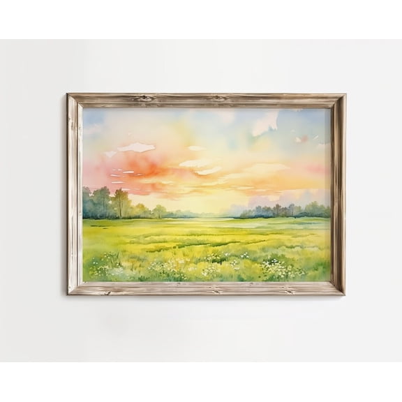 Spring Landscape Poster, Summer Sunset Wall Art, Seasonal Scenery, Country Field, Sunrise, Flower Meadow Home Decor, 8x12 UNFRAMED